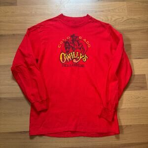 Vintage 80's O'Willy's Telluride Colorado Dive Bar Red Long Sleeve Shirt Sz L